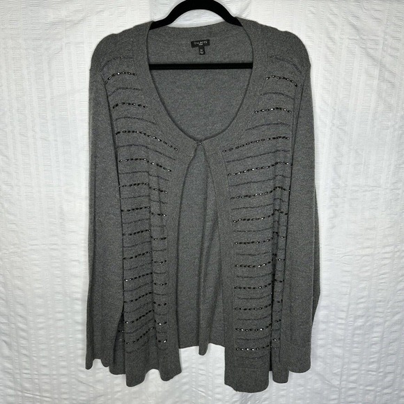 Talbots Sweaters - Talbots Sweater Womens 3x Gray Cardigan Beaded Lambswool Dressy Holiday Party